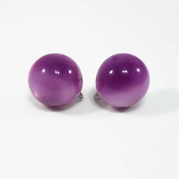 Vintage Purple MoonGlow Lucite Screwback Earrings, 5/8 Inch - Picture 2 of 10